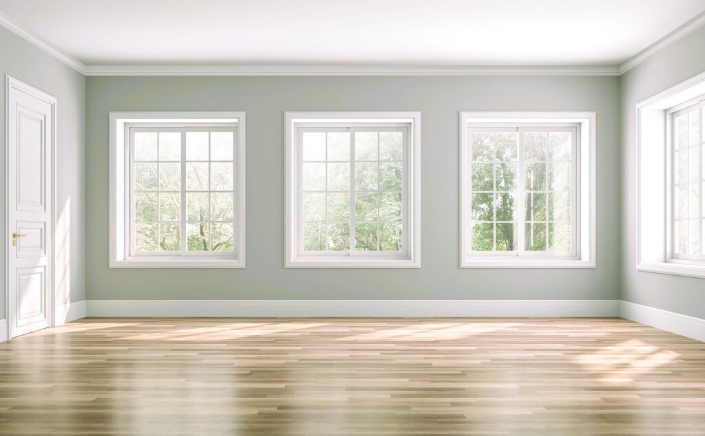 Interior in a room with new windows